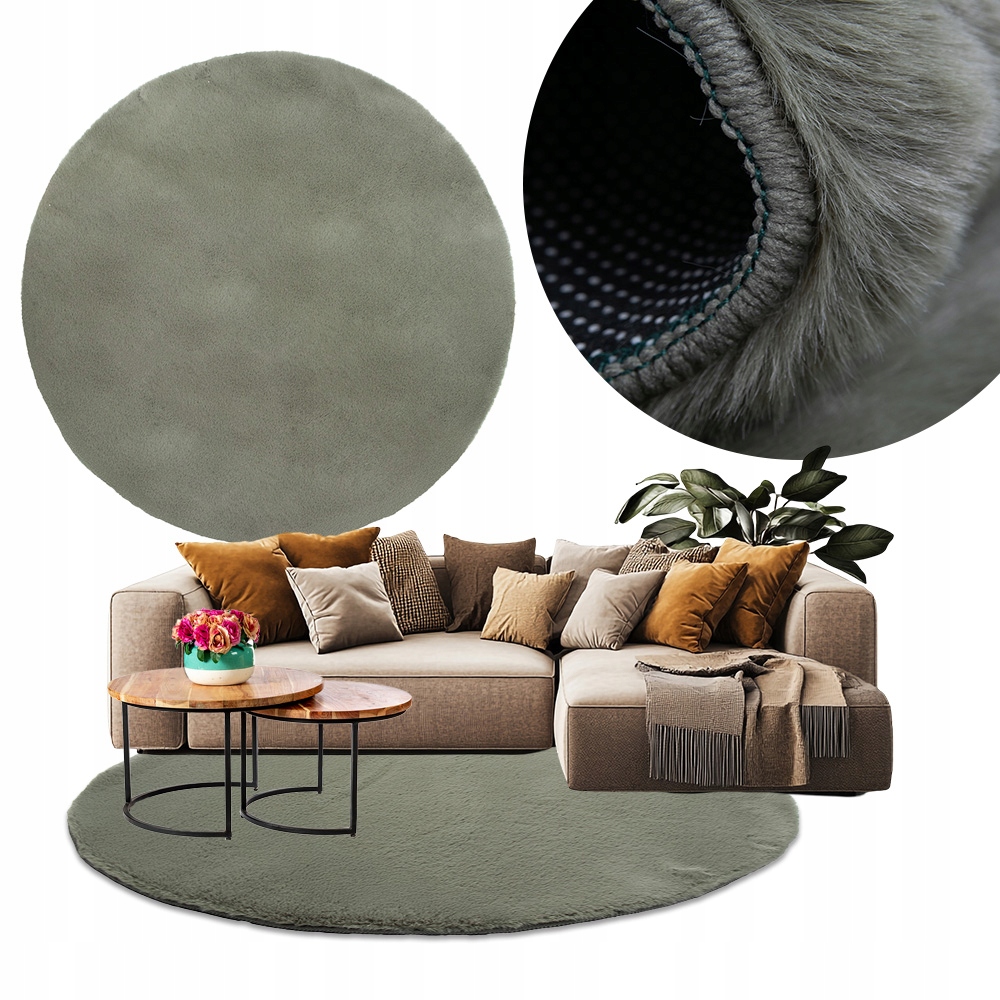 kulatý Koberec 100x100 zelený Fluffy moderní kruhový koberec pro mládež