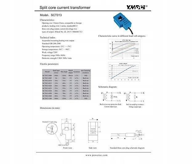 Czujnik natężenia prądu AC nieinw. SCT-013-030 30A Kod producenta M0203