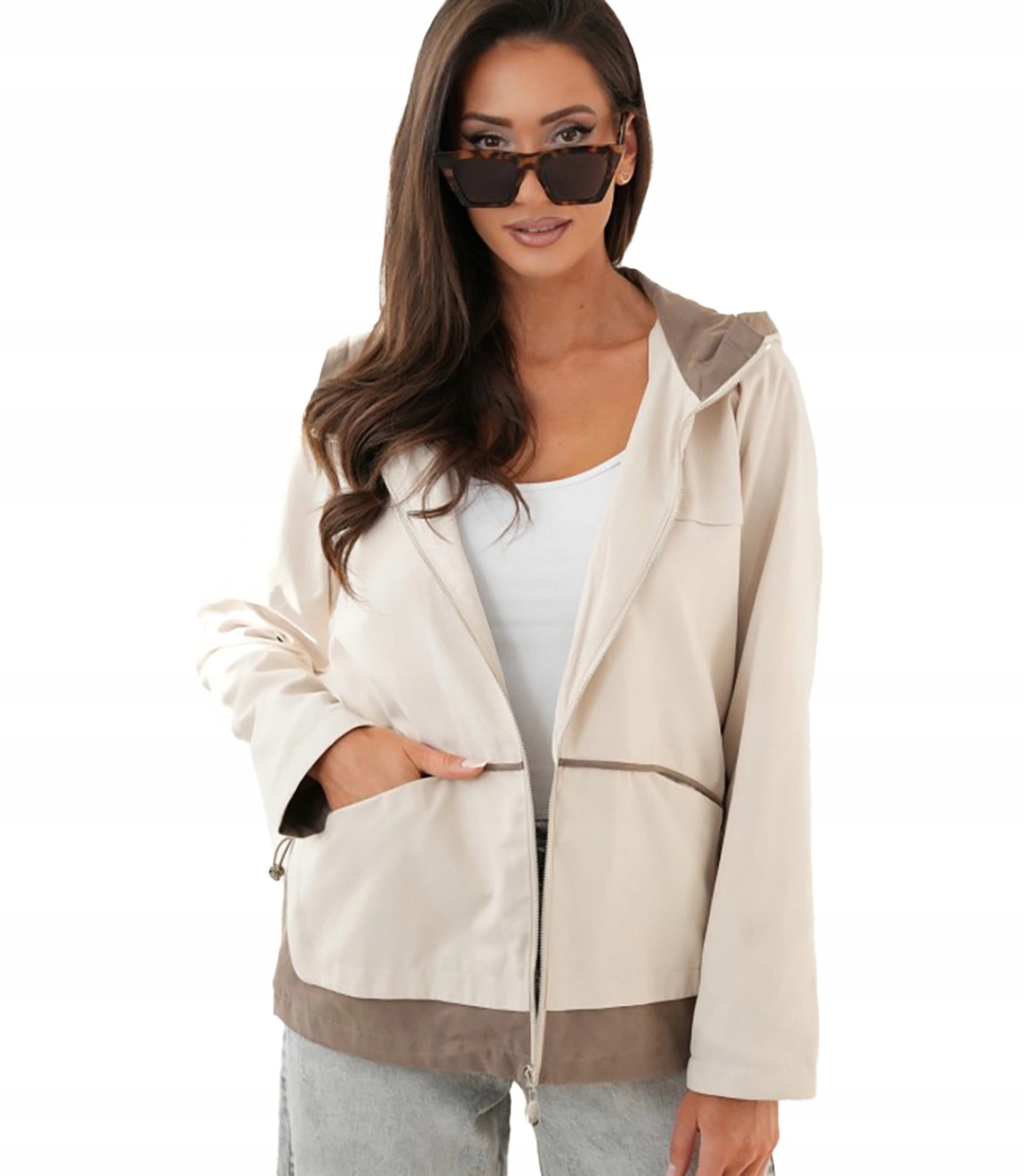 Dámská jarní bunda ala semiš Bogna – lehká, s kapucí, na jaro 48