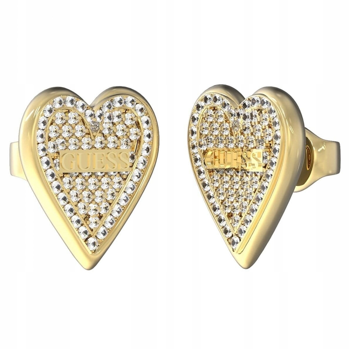 Náušnice Guess Srdce Zirkony a logo Ocel v barvě zlata