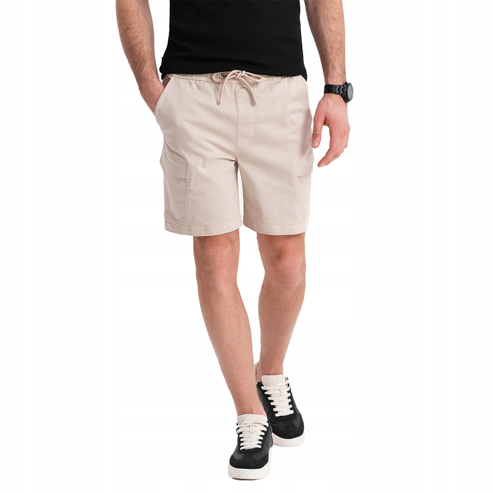 Pánské volné šortky s kapsami typu cargo, krémové Ombre OM-SRCG-0194 V1 XXL