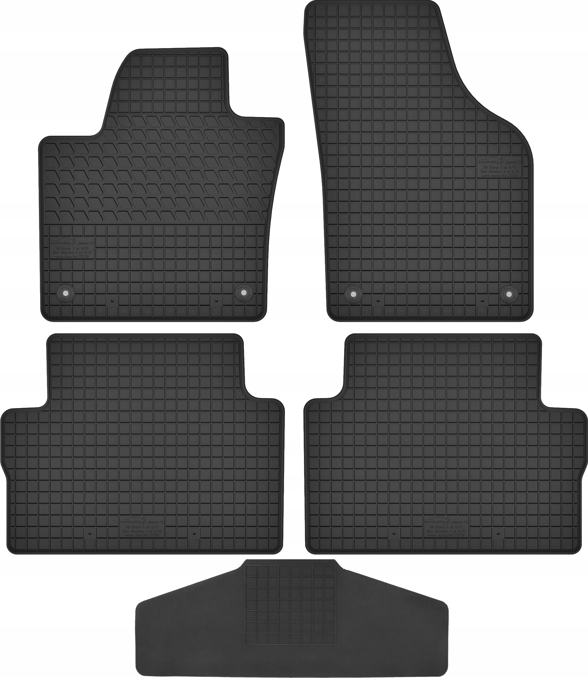 Gumové koberce s tunelem určené pro Seat Alhambra II Komplet Černá