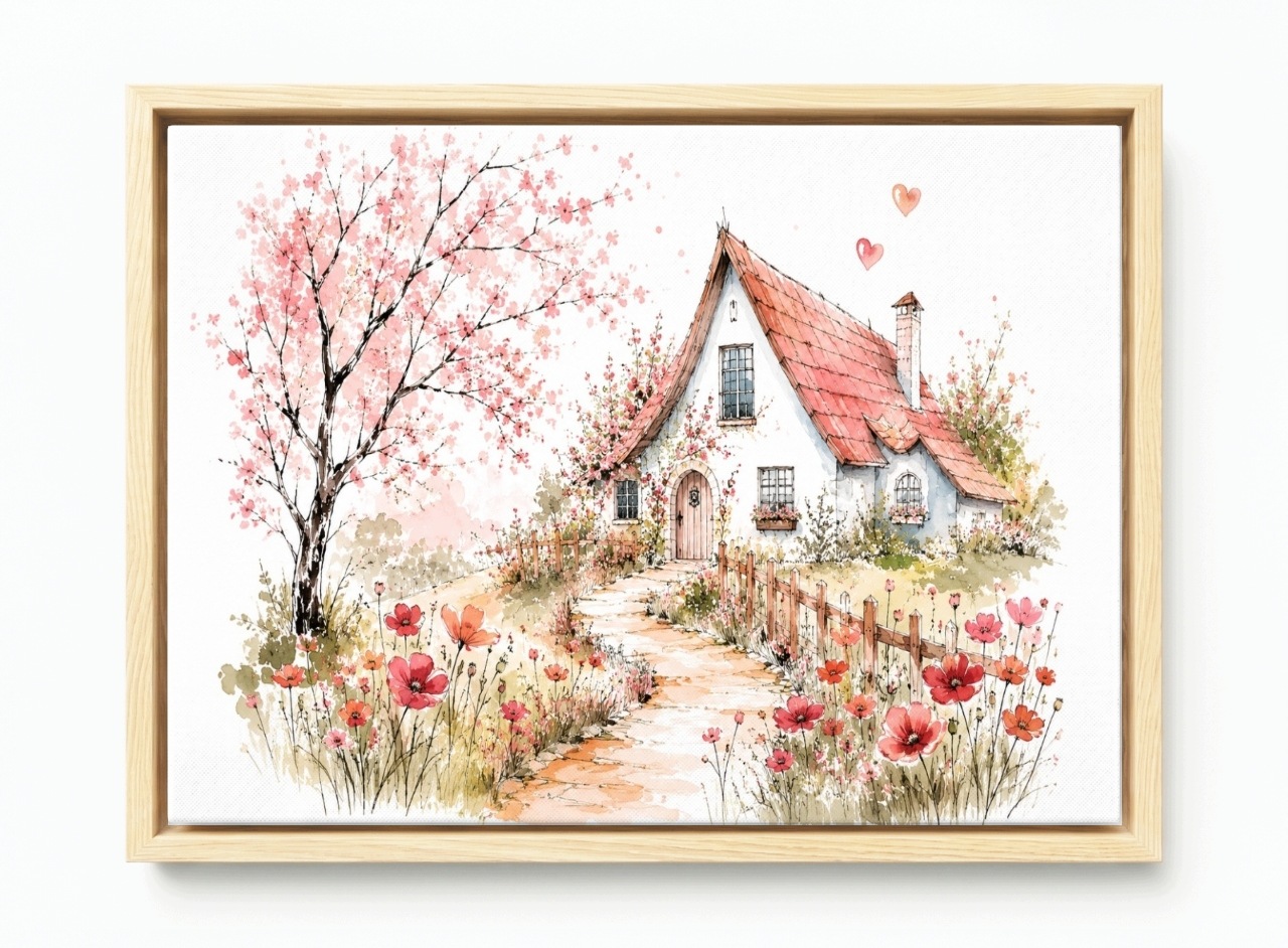 Obraz Rám Americký Box Domek Zahrada Stezka Květiny Jaro Léto Pohádka 120x80