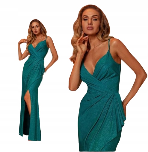 Syrena Smaragdová Dlouhá Syrena Šaty s rozparkem na Svatební Hostina Xs