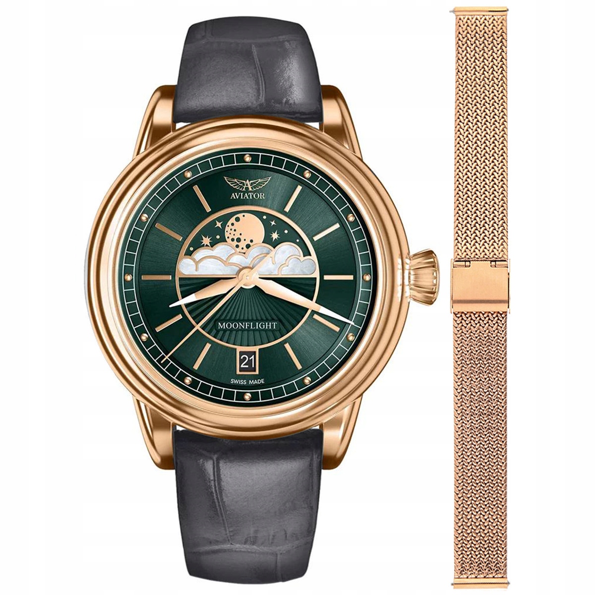 Dámské hodinky Aviator V.1.33.2.263.4GM-SET růžové zlato