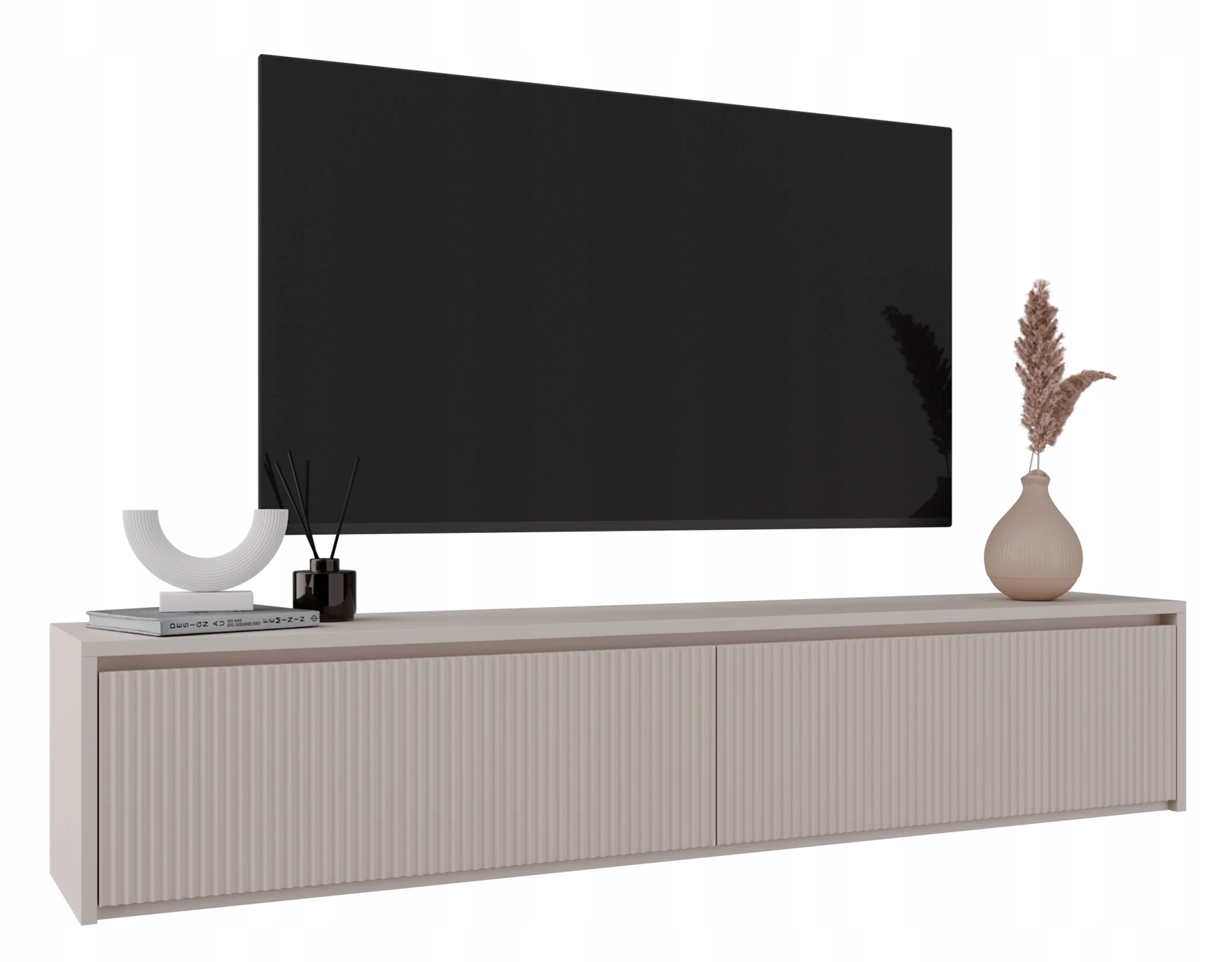 Szafka Rtv dwudrzwiowa Vemmi 180 cm z ryflowanym frontem kaszmir