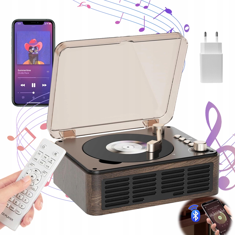 Přenosný Přehrávač CD Bluetooth Stereo Rádio Usb Dálkové Ovládání