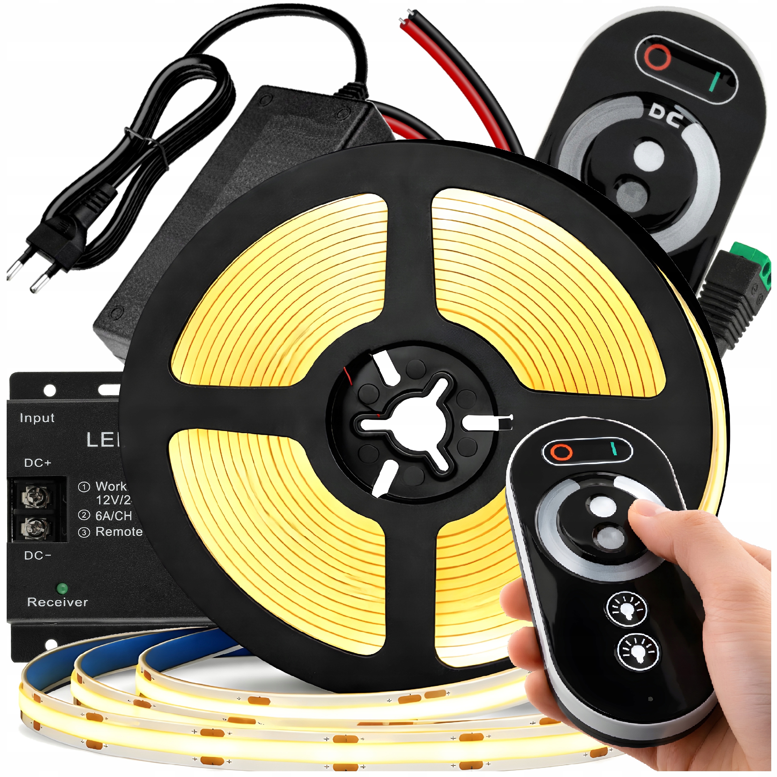 Taśma LED COB Neon 12V 5m 320 diod 60W JASNE ŚWIATŁO 8mm PILOT ZESTAW