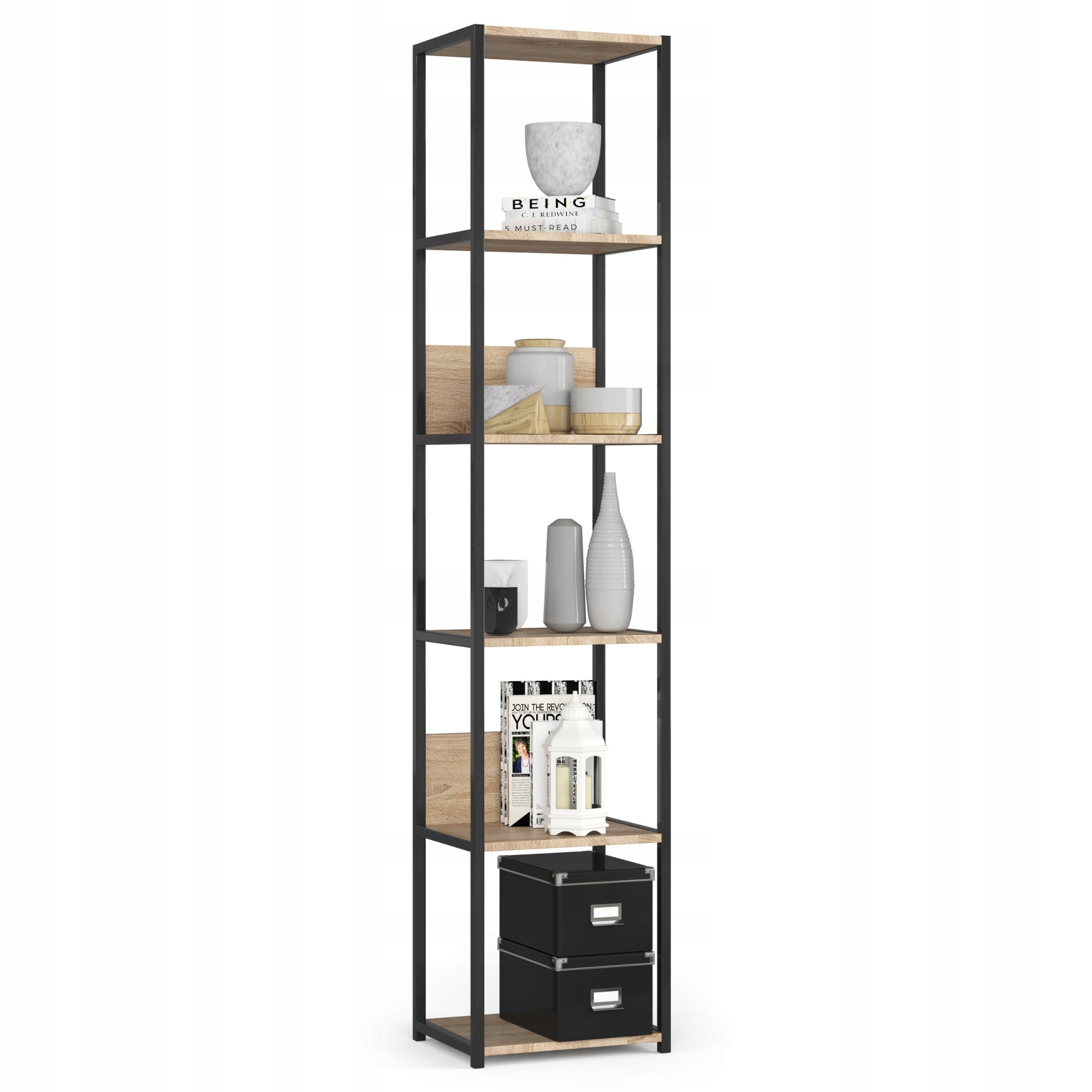 Industriální regál 40x192 cm černý dub sonoma 6 polic Loft