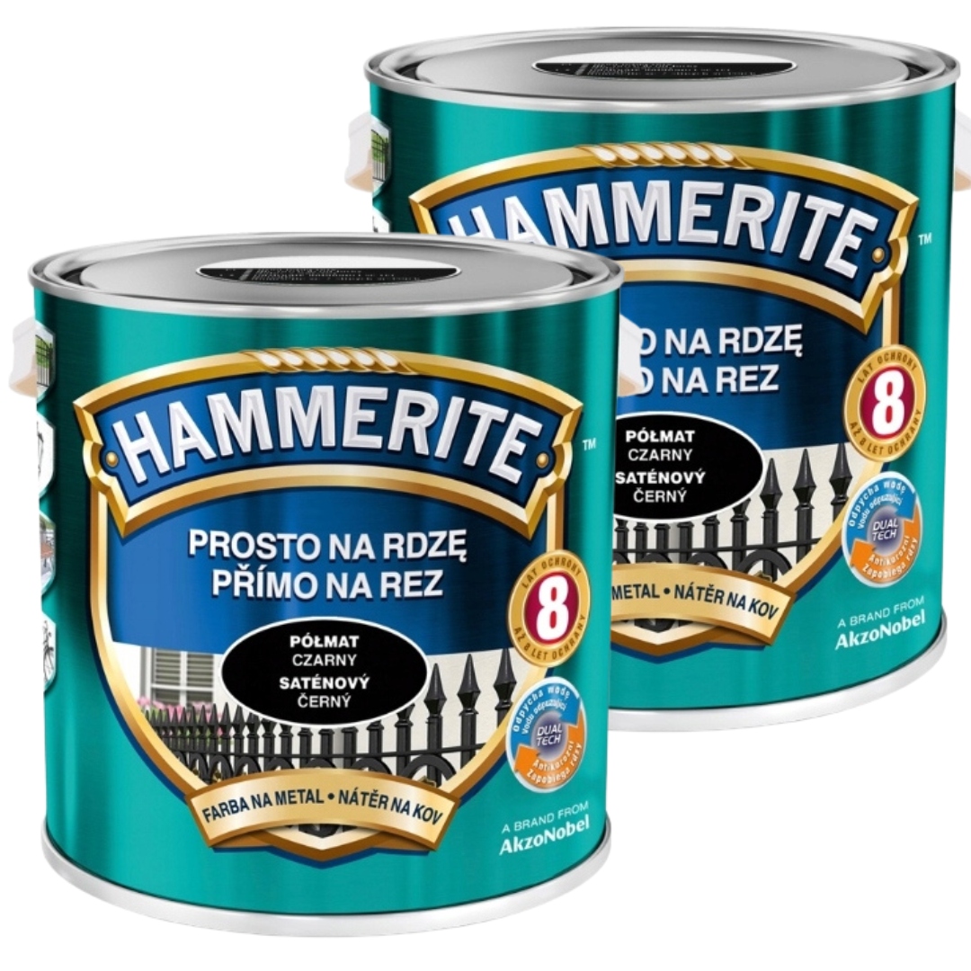 Hammerite Barva Na Kov 5L Přímo Na Rez Polomat Černá Set 2x2,5L