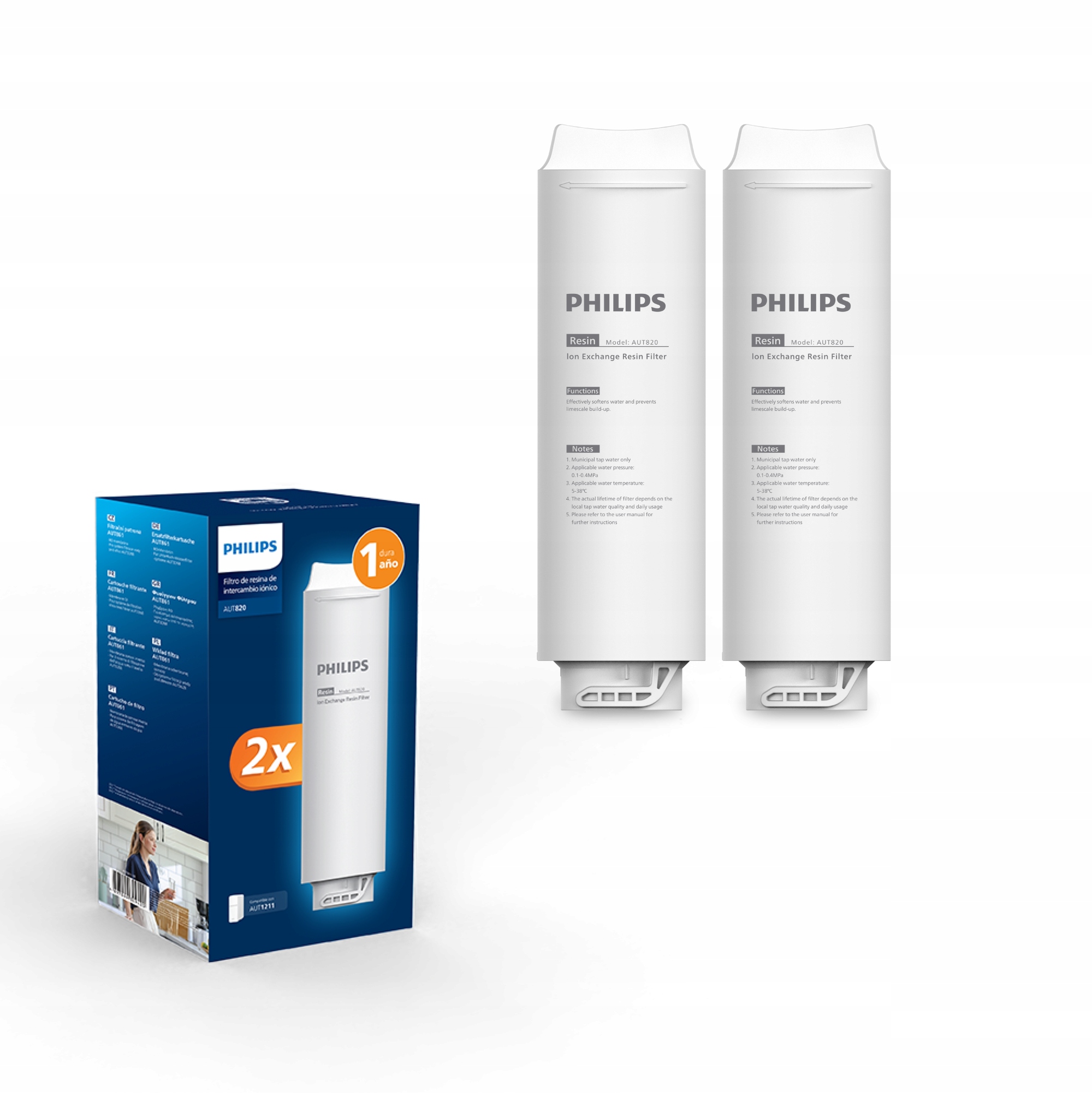 Wkłady z żywicą jonowymienną Philips AUT820/10 do filtra AUT1211, 2 szt