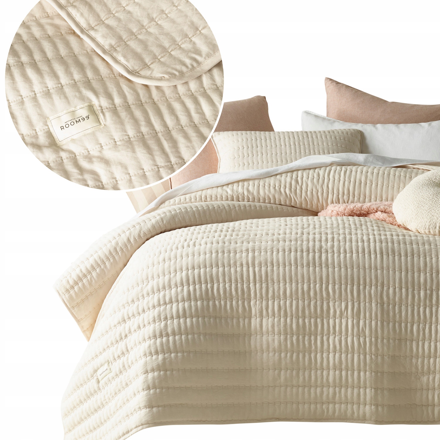 ROOM99 Přehoz na postel 240x260 krémový prošívaný na pohovku Premium Mùse