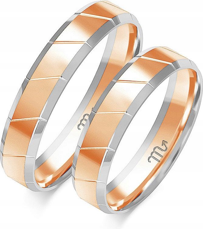 Snubní prsten z růžového zlata 585, 35 36 37, dvoubarevný, dva odstíny