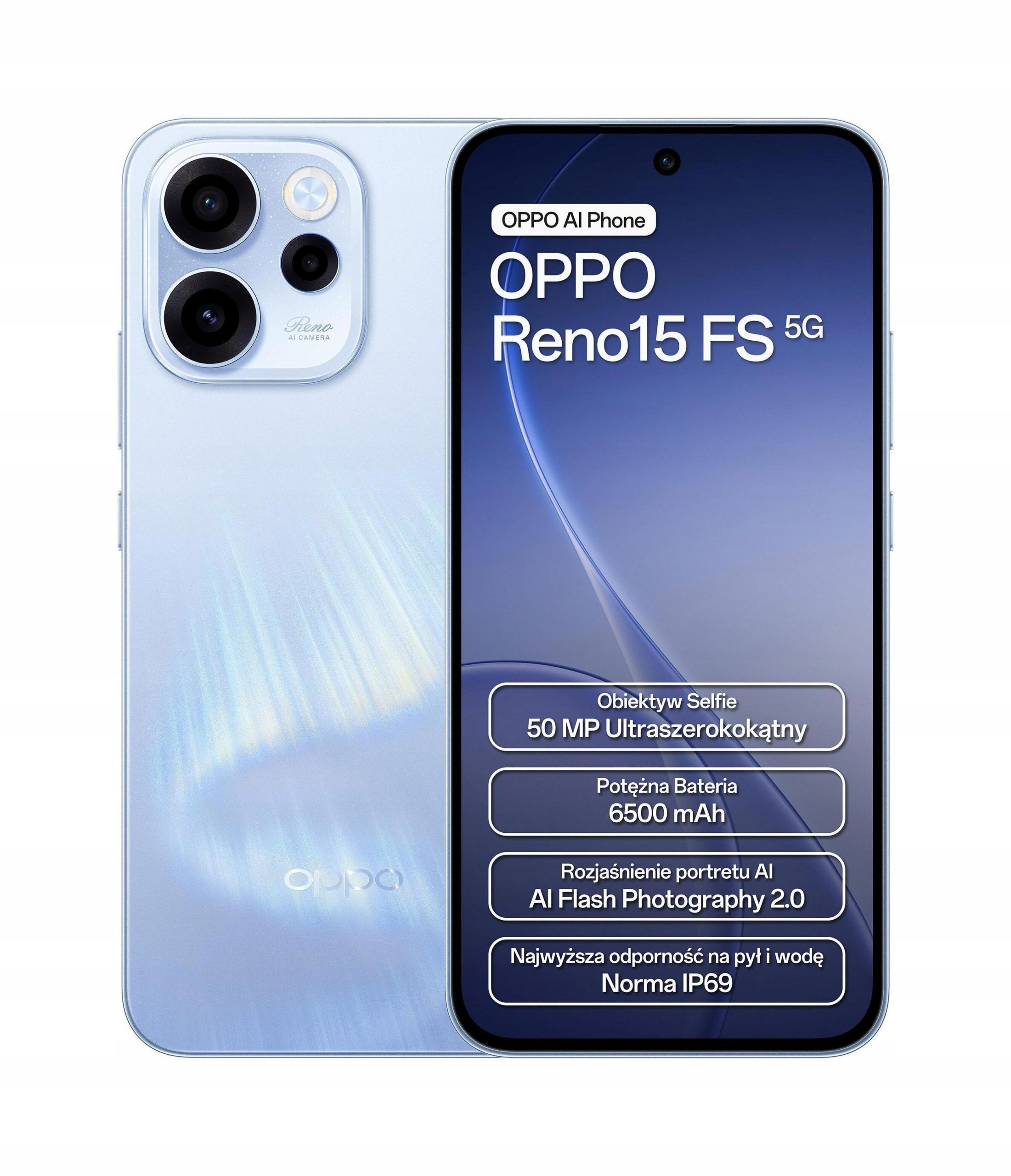 Smartfon Oppo Reno15 Fs 8 Gb 512 Gb 5G eSIM Niebieski Aurora Blue