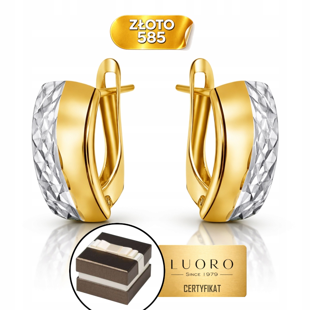 Náušnice Zlaté 585 14K Diamantové Bílé Zlato Obdélník 12 MM 6 MM