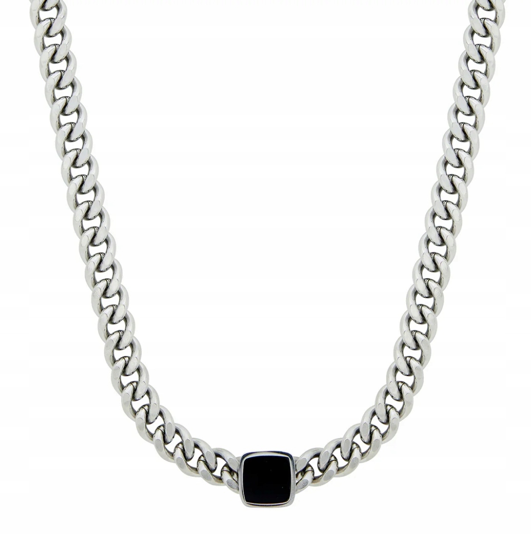 Stříbrný náhrdelník Černý kámen Zirkon Opal