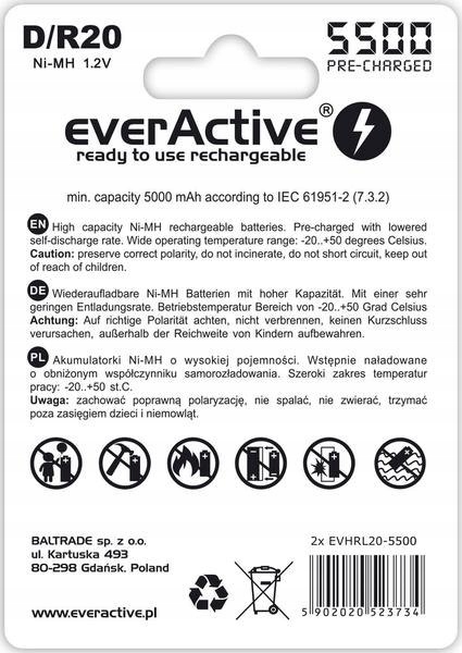 AKUMULATORKI D / R20 NI-MH EVERACTIVE 5500MAH SILVER LINE (BOX 2 SZT.) Marka Everactive