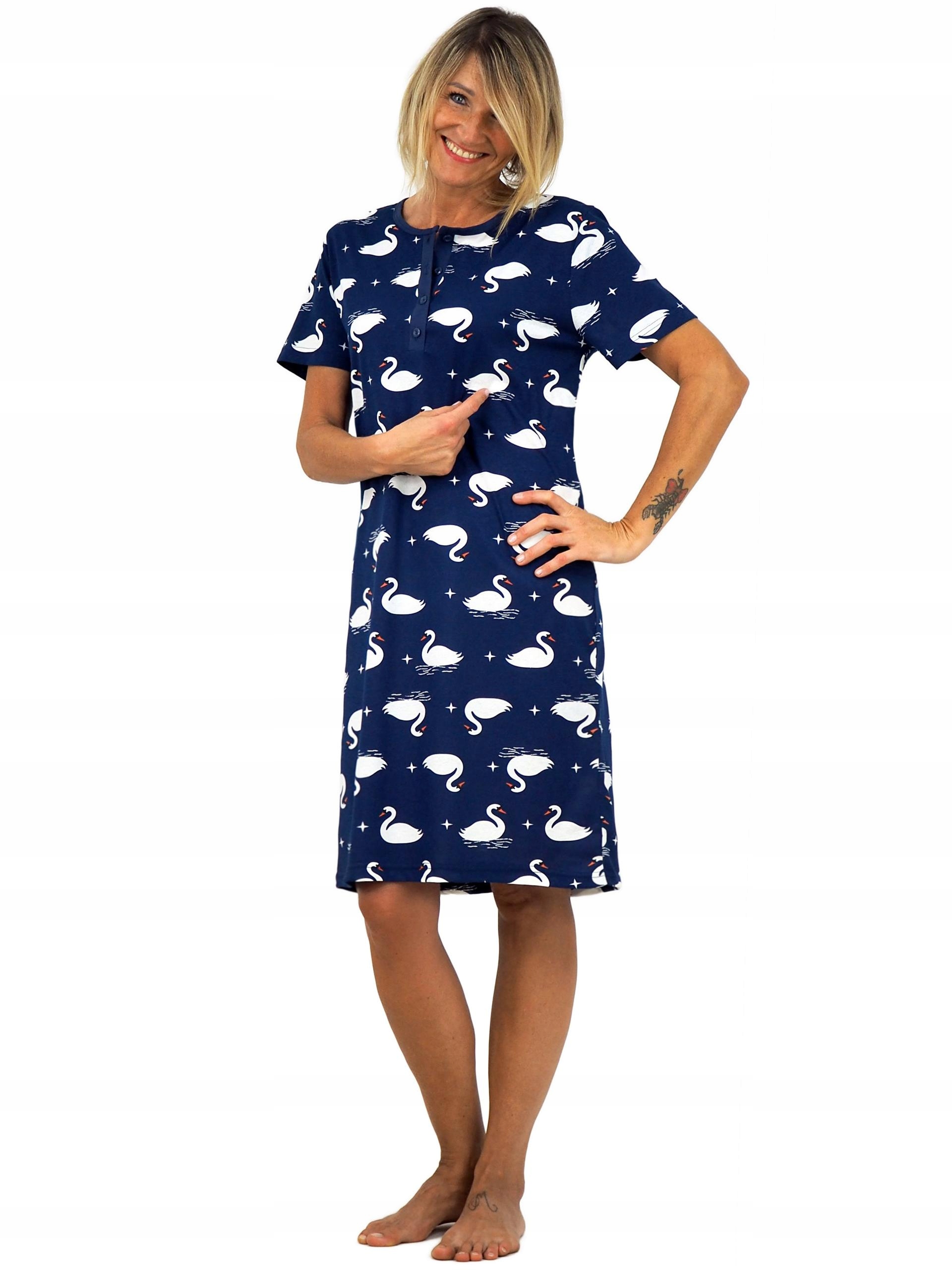 KOSZULA NOCNA piżama tunika rozpinana z dekoltem zapinanym na 4 guziki M Długość inna
