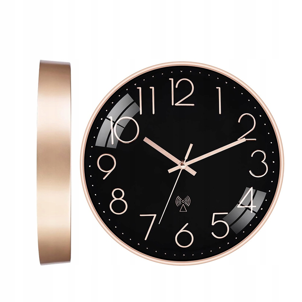 Rádio Nástěnné Hodiny Kulatý Růžové Zlato Na Zeď 30 CM Moderní Tiché