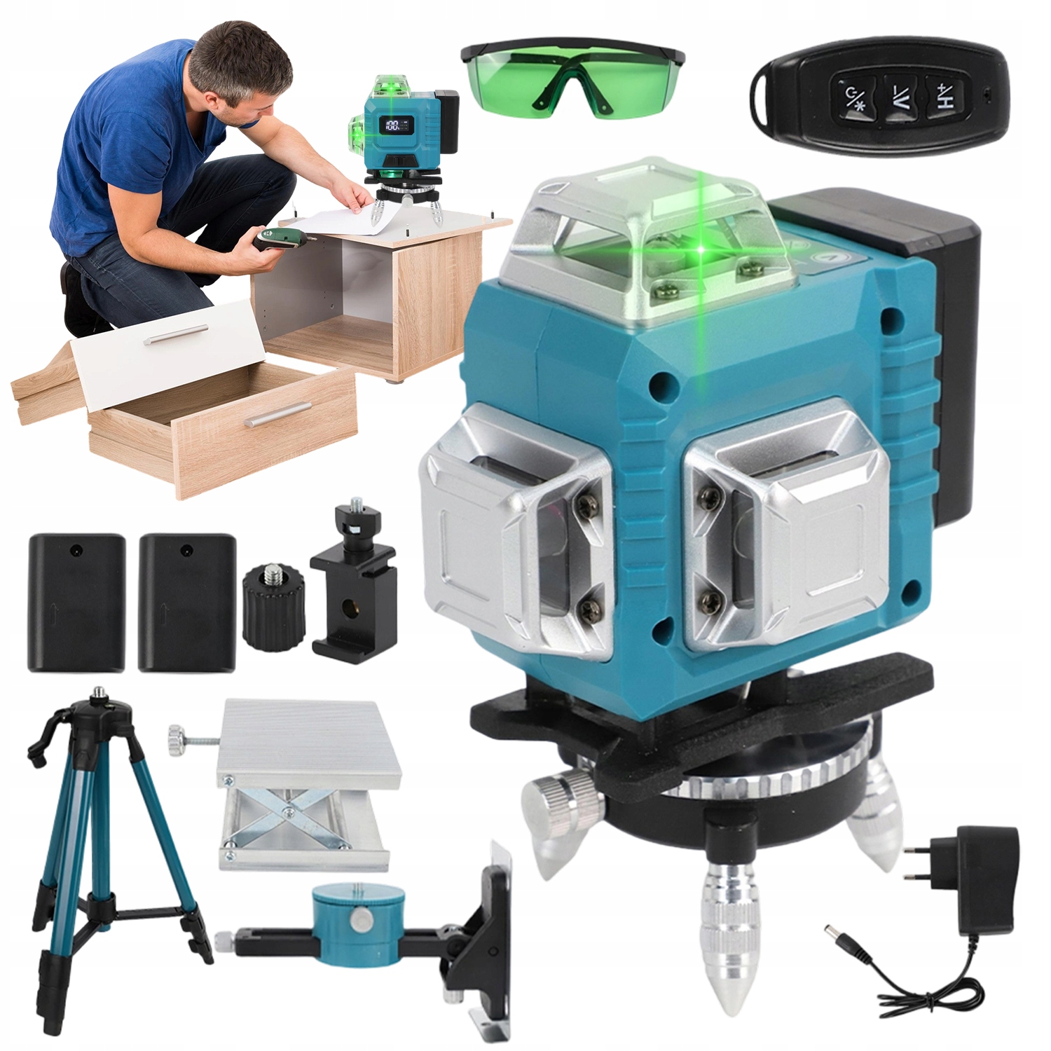 Laserová Vodváha 4D, 16 Liniová Křížová 360° Stativ, Baterie 2400MAH