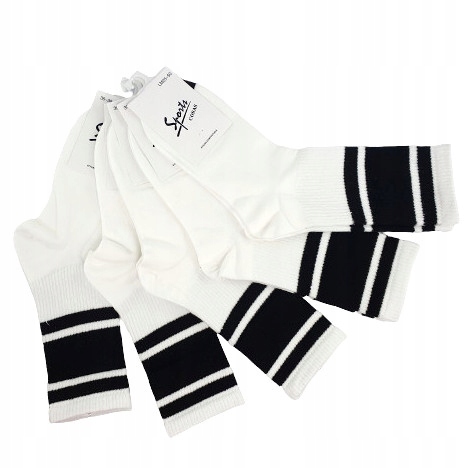 5x MŁODZIEŻOWE SPORTOWE WYSOKIE SKARPETY OLDSCHOOL DAMSKIE BIAŁE DŁUGIE