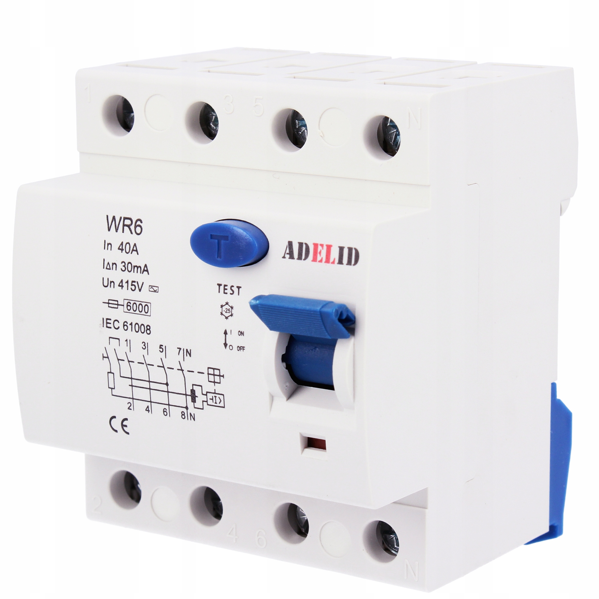 Vypínač Diferenciální proud Diferenciál 40A 30mA 6kA Pojistka 4 Modul 1U-T