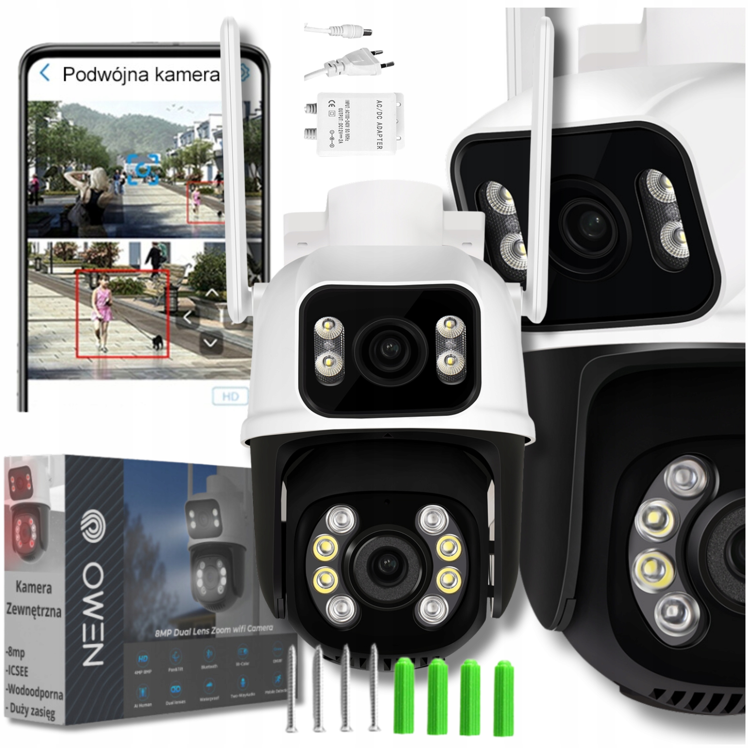 KAMERA OBROTOWA PODWÓJNA WIFI ZEWNĘTRZNA ULTRA HD 2 Obiektywy 8MP Śledzenie