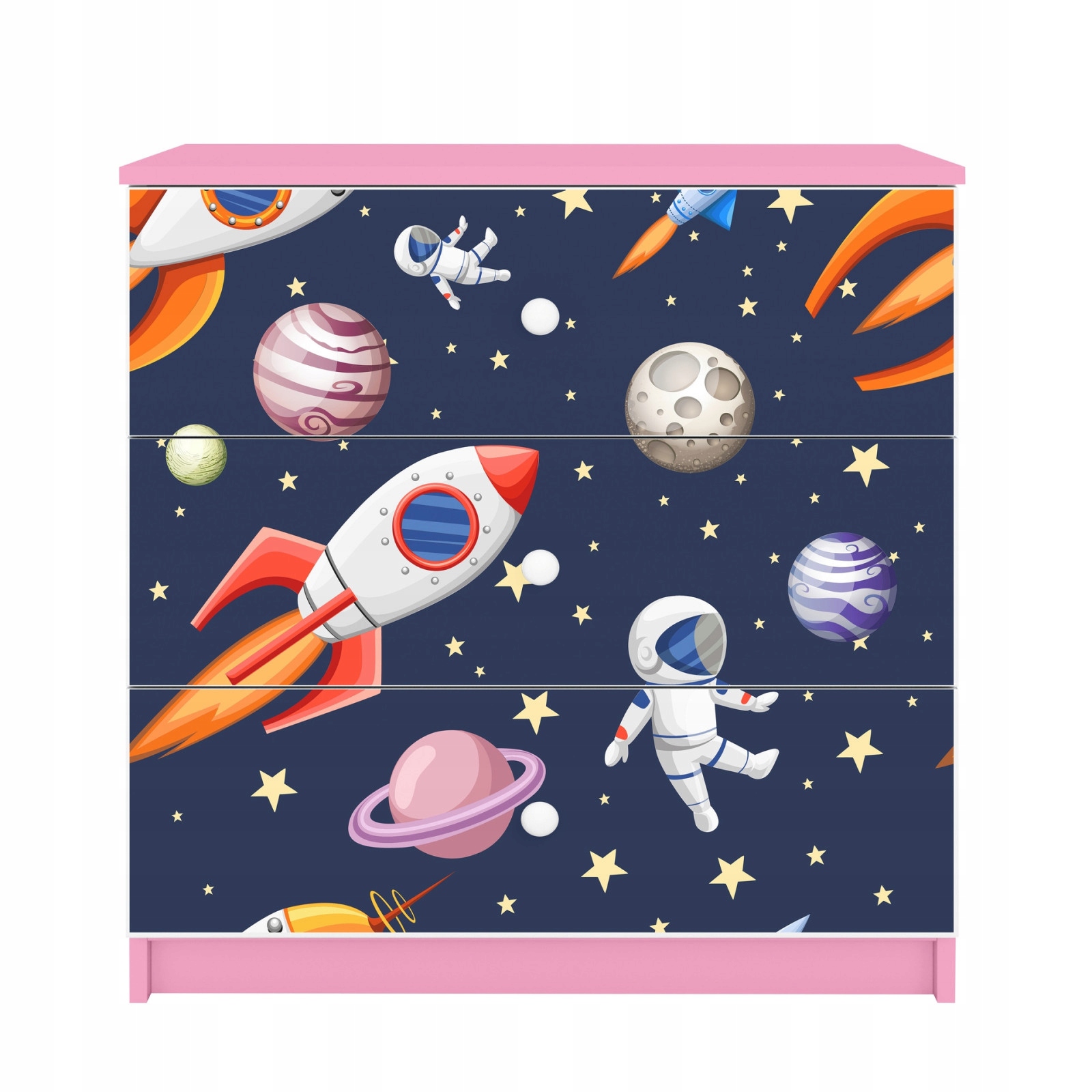 Komoda Babydreams růžová s grafikou Vesmír 80 cm
