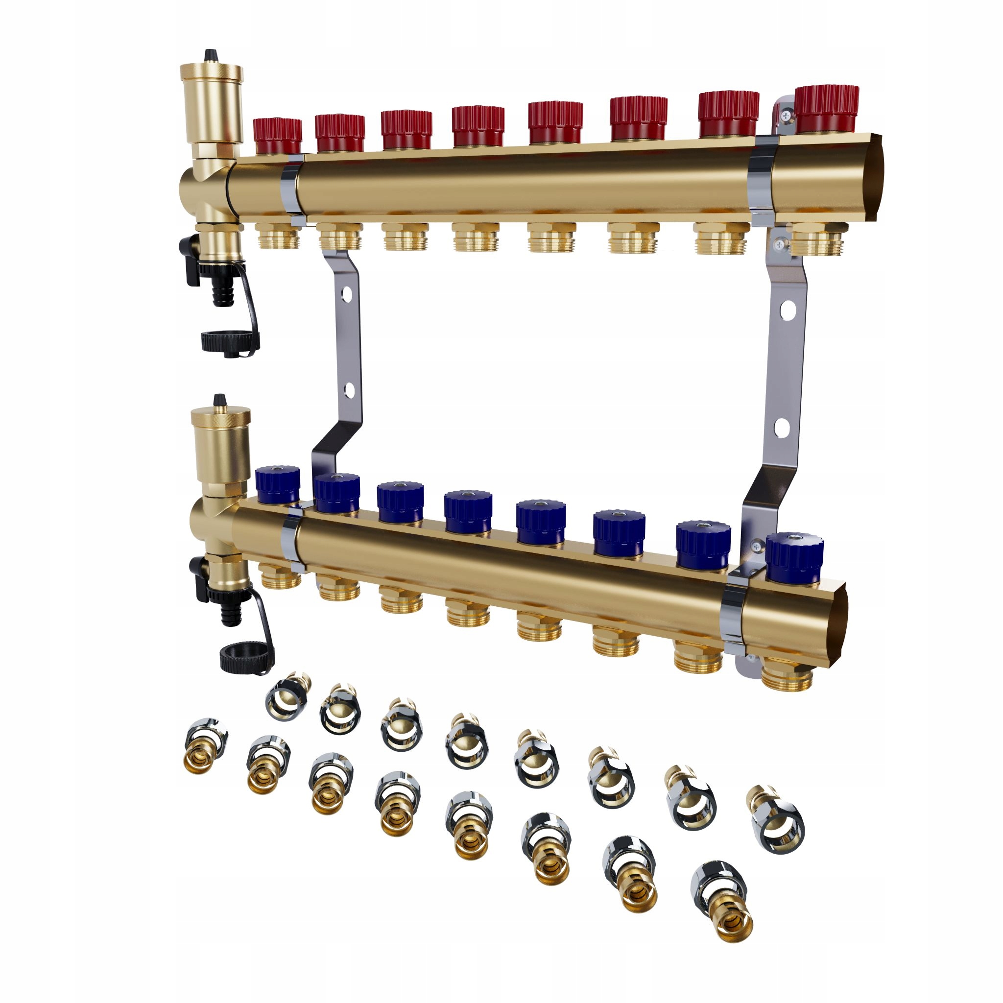 Mosazný 8-okruhový manuální radiátorový rozdělovač spojky Pex