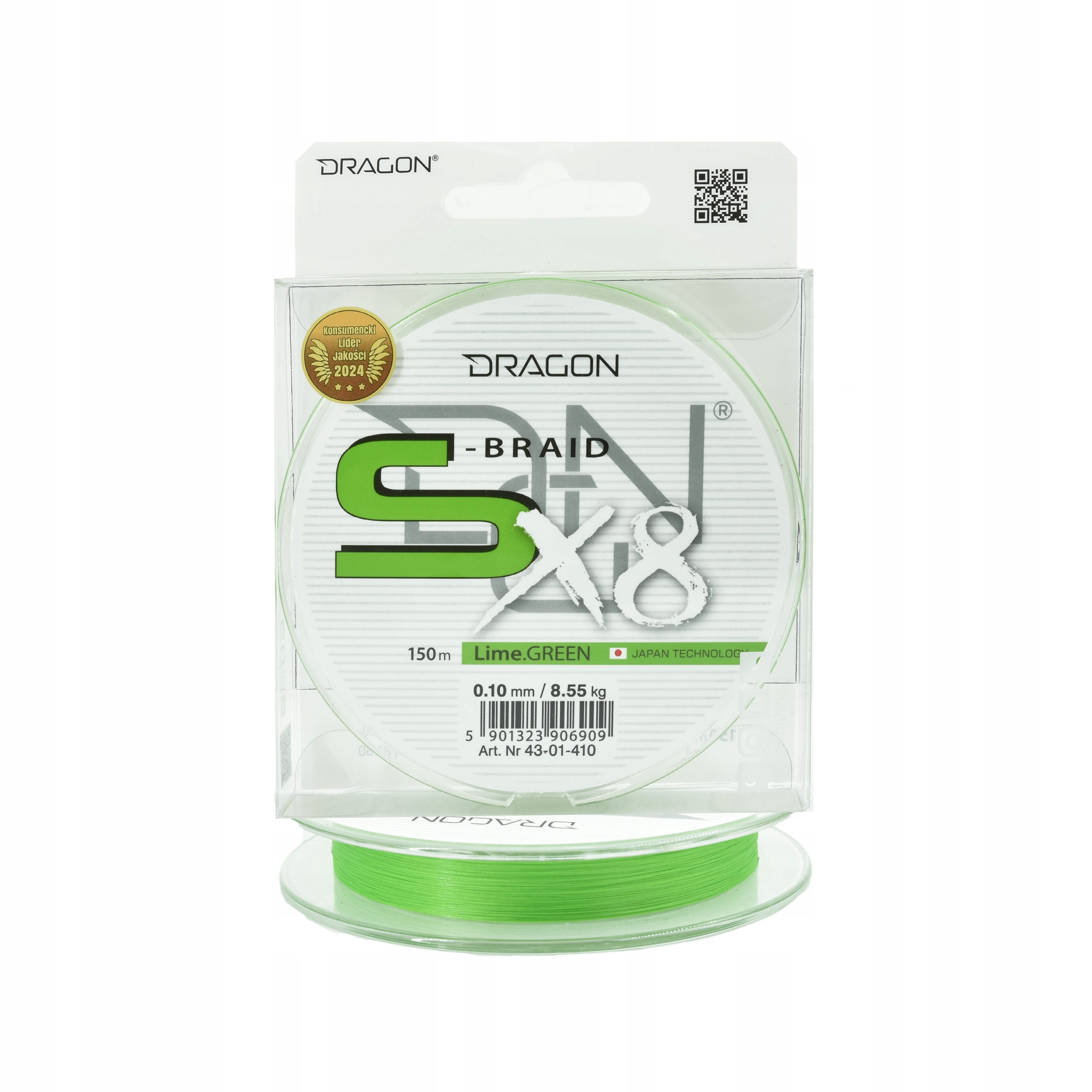 Plecionka 8-splotowa Dragon S-Braid 0.10mm 150m 8,55kg limonka wytrzymała