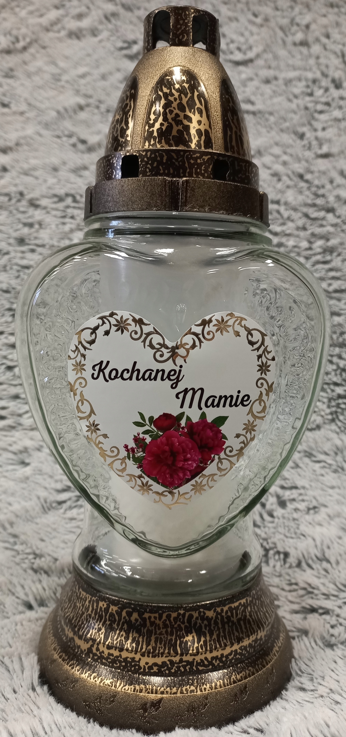 

znicz na cmentarz grób Złoty napis Kochanej Mamie