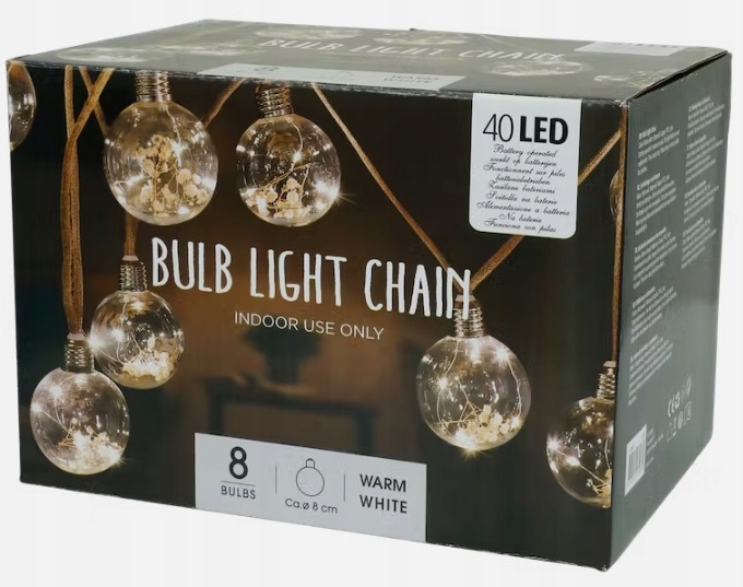 

Łańcuch świetlny żarówki 8 kul 40 Led Girlanda Bia