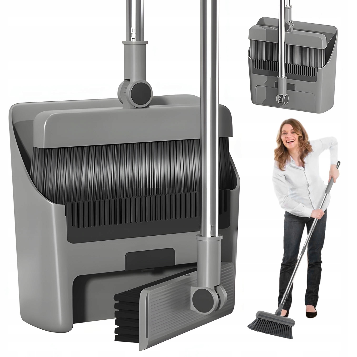 Levně Sada Metly A Kartáče Na Zametání Otočná Hlava 180° Šedá Skládací
