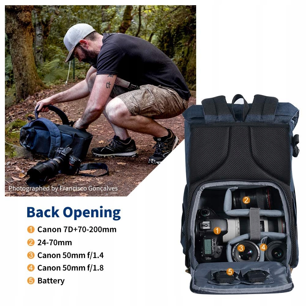 K&F CONCEPT Plecak Fotograficzny 20L Wodoodporny na Aparat i Laptop 15,6" — miniatura 4