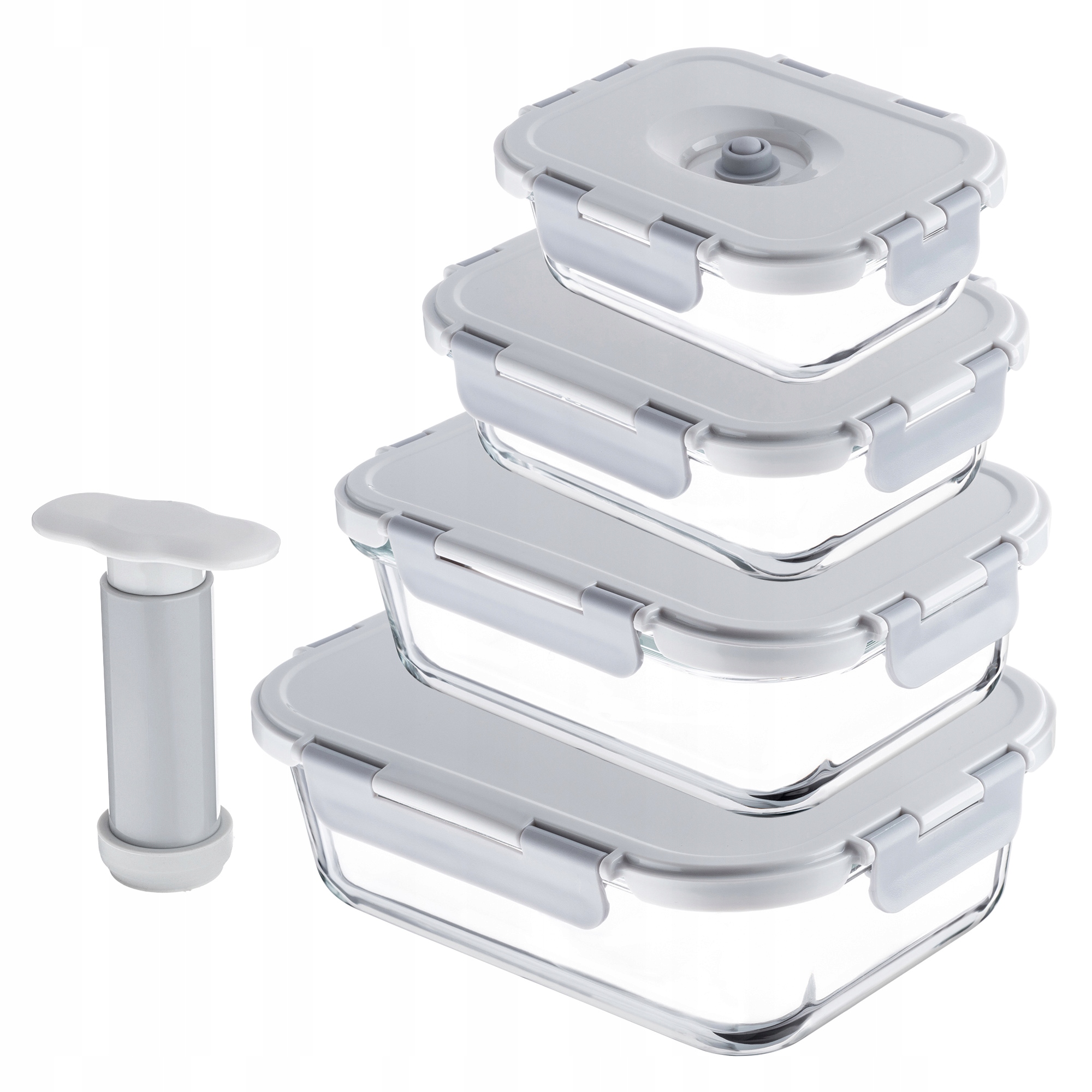POJEMNIKI NA ŻYWNOŚĆ SZKLANY ZESTAW POJEMNIKÓW PRÓŻNIOWE 4x LUNCHBOX POMPKA Szerokość 24 cm