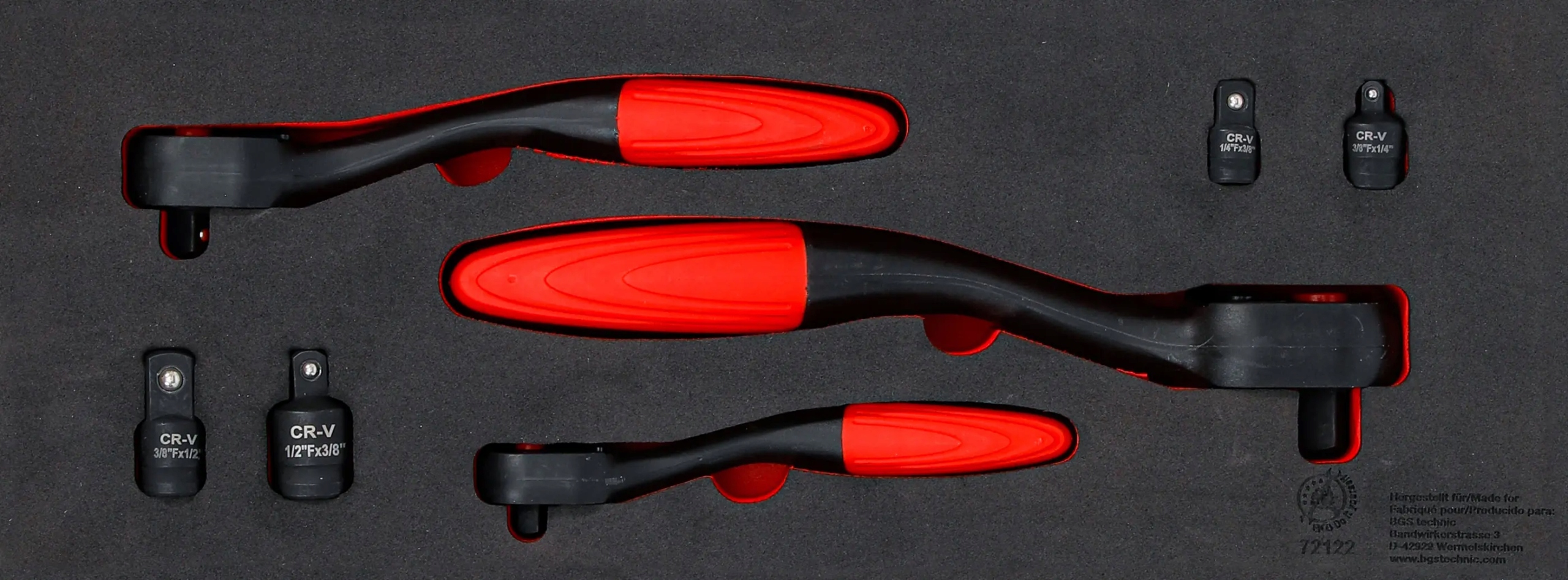 Sada přepínatelných ráčen a adaptérů, čtvercový výstup, 7 ks Bgs