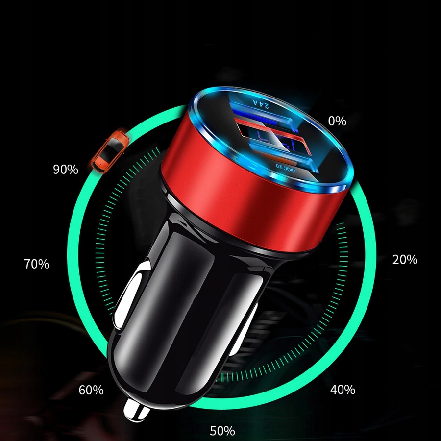 ŁADOWARKA SAMOCHODOWA DO AUTA MOCNA SZYBKIE ŁADOWANIE WYŚWIETLACZ LED QC Zgodność ze standardem Quick Charge 1.0 Quick Charge 2.0 Quick Charge 3.0