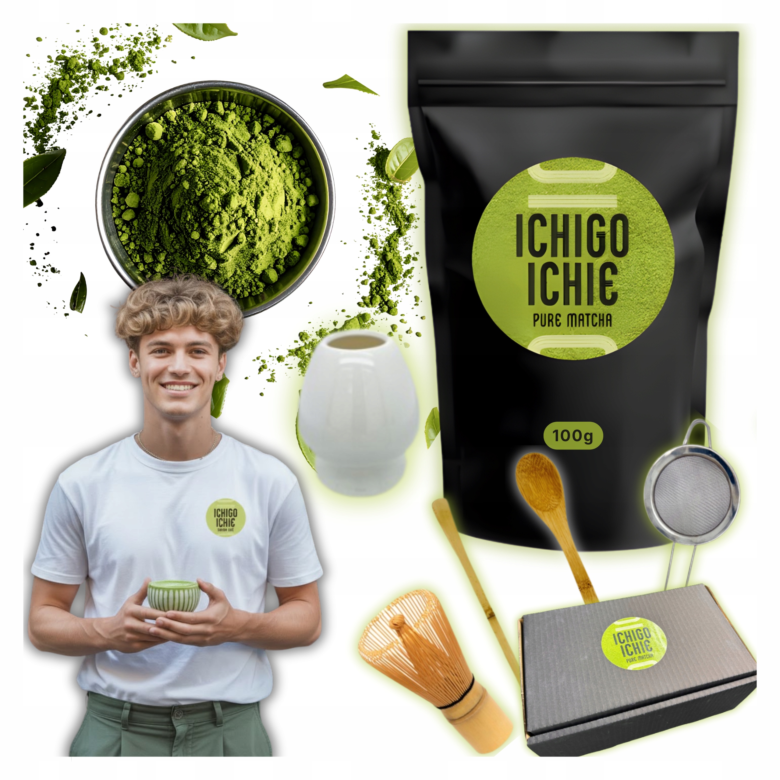 Japonská sada Matcha Tradiční Keto Dárek Premium Akcesoria 100g