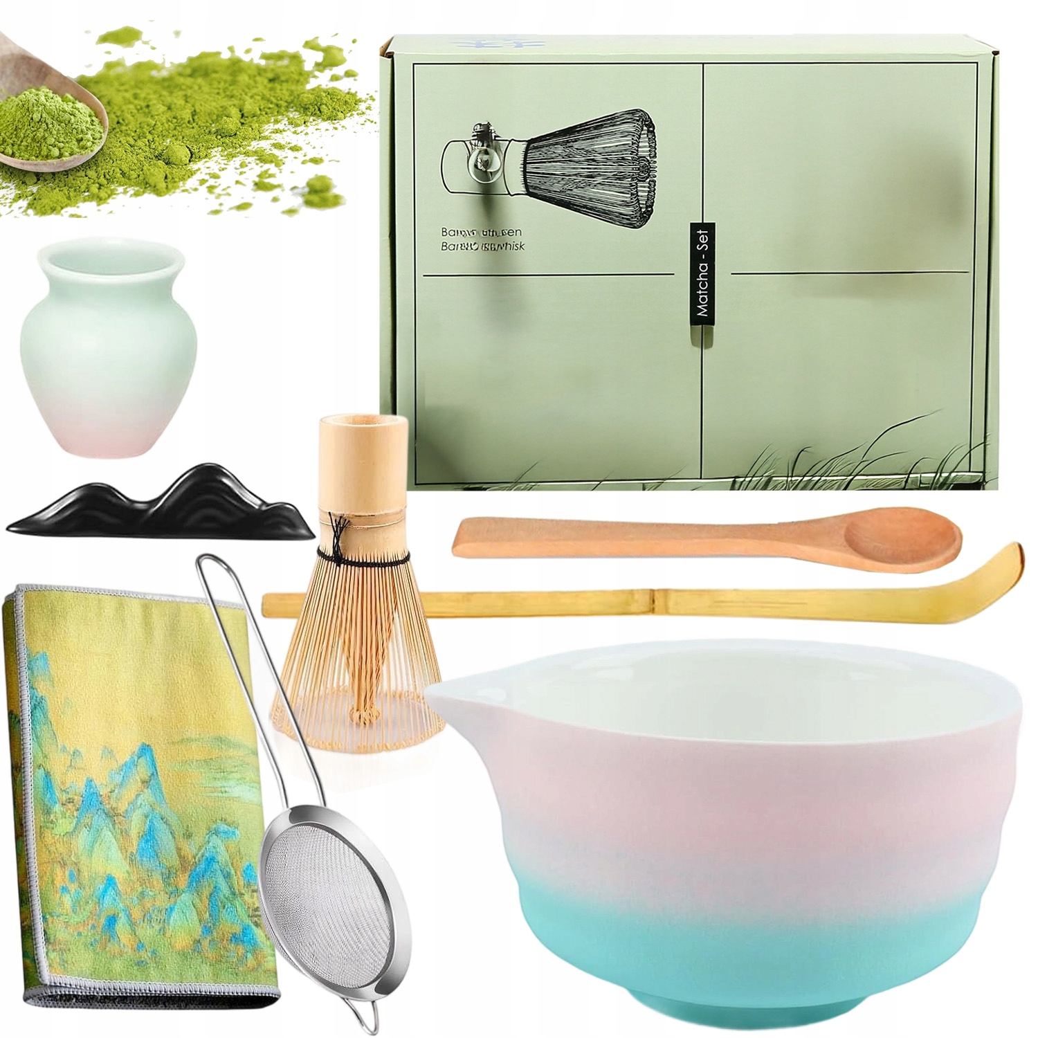 Bambusowy Zestaw Do Robienia Matchy Trzepaczka Łyżka Miotełka 8W1 Prezenty
