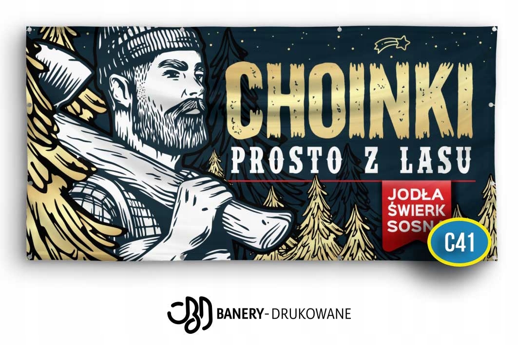 Baner Reklamowy Choinki 2x1m - Projekt Gratis Reklama choinek sprzedaż C41
