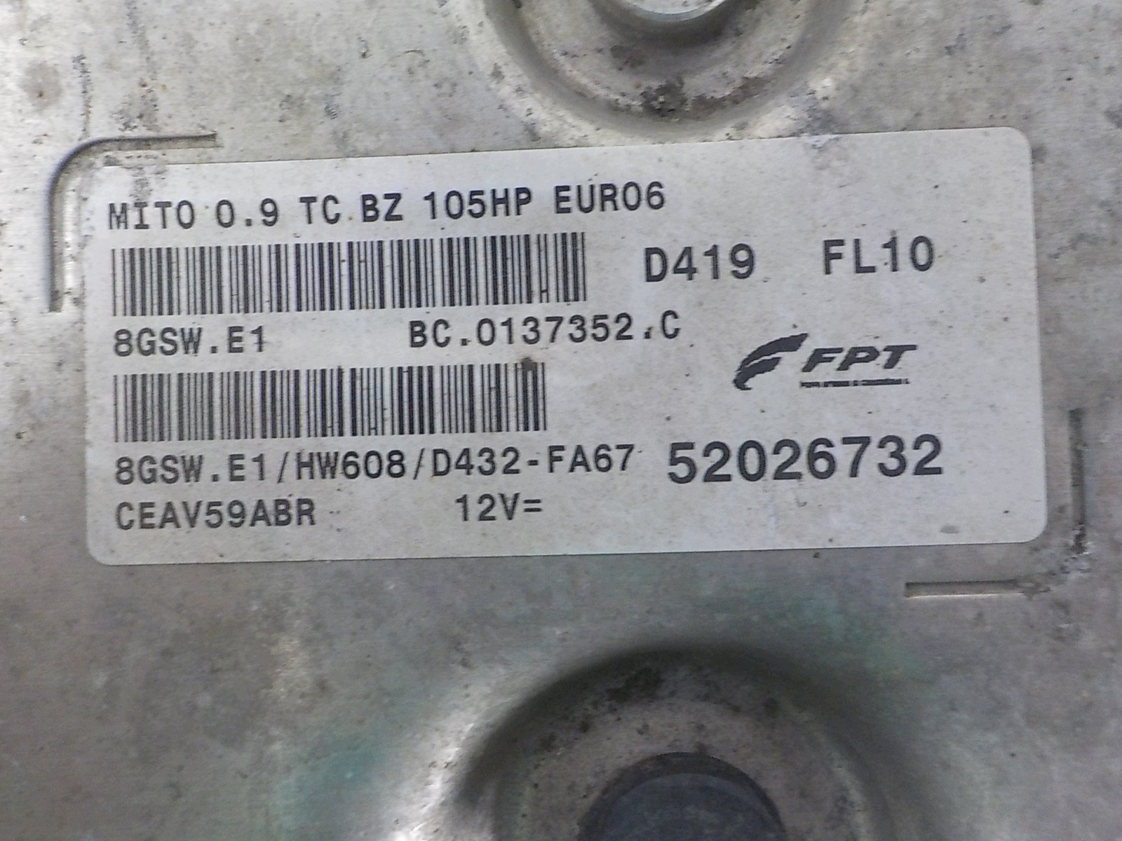 ALFA ROMEO MITO computer control unit 52026732 MJD8F3.F6