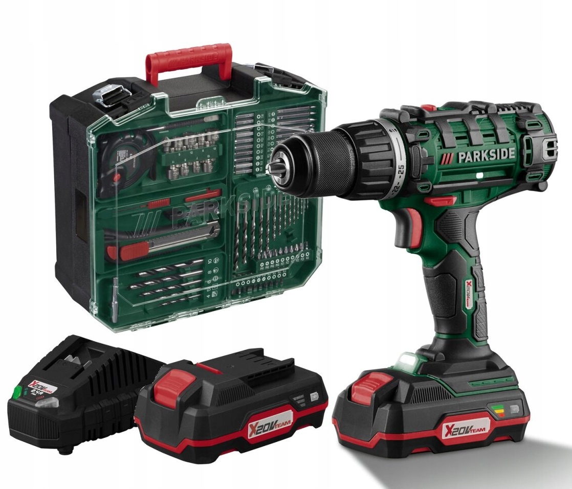 Wiertarko-wkrętarka Akumulatorowa Parkside Pabs G8 Walizka 2x Bateria 2AH