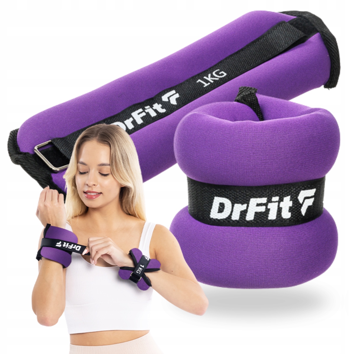 DrFit obciążniki na kostki i nadgarstki fitness siłownia 2x 1kg fioletowe