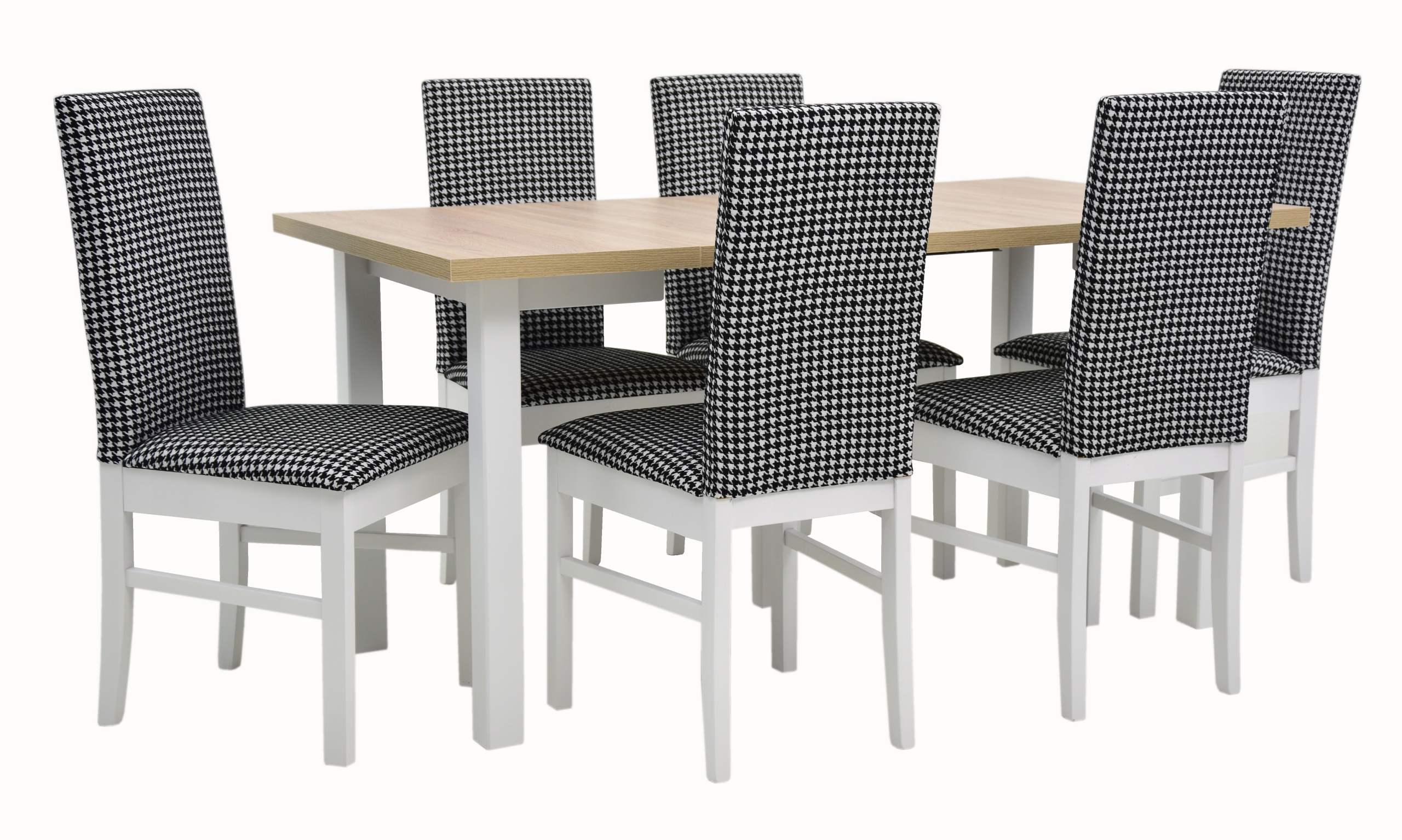 6 krzeseł TAPICEROWANE w kratkę + stół DĄB SONOMA