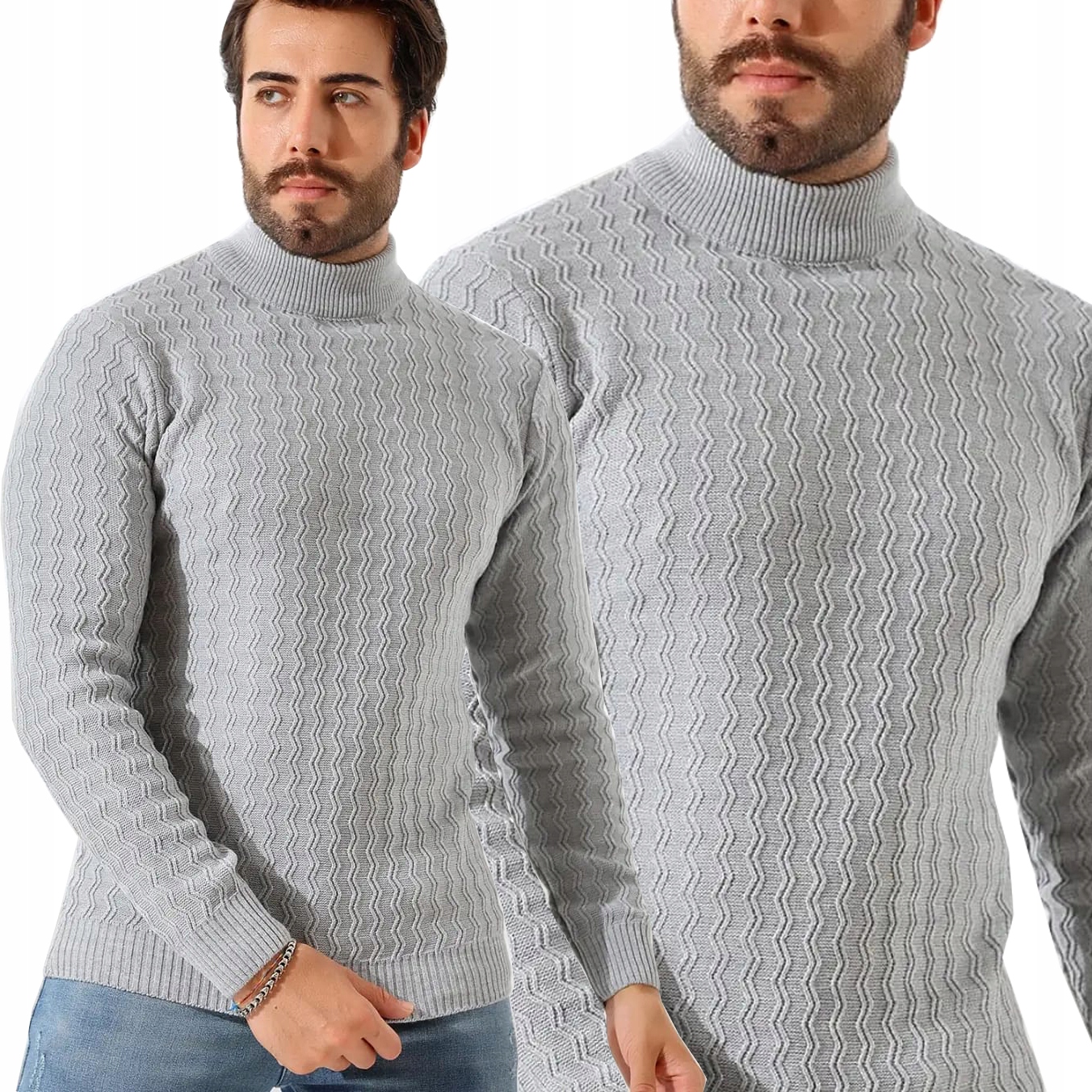 Pánský svetr Pologolf Vlna Mikina Elastická Žebrovaná