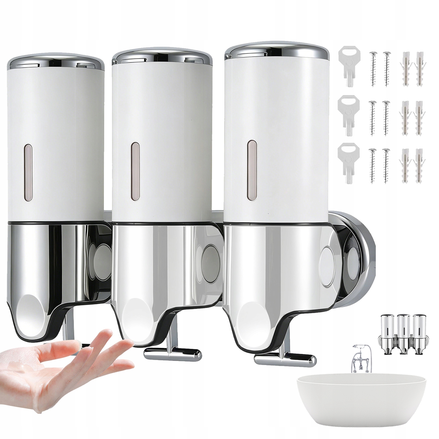 Trojitý Dávkovač Mýdla Na Stěnu Nerezová Ocel 3 Komory Koupelna Kuchyň