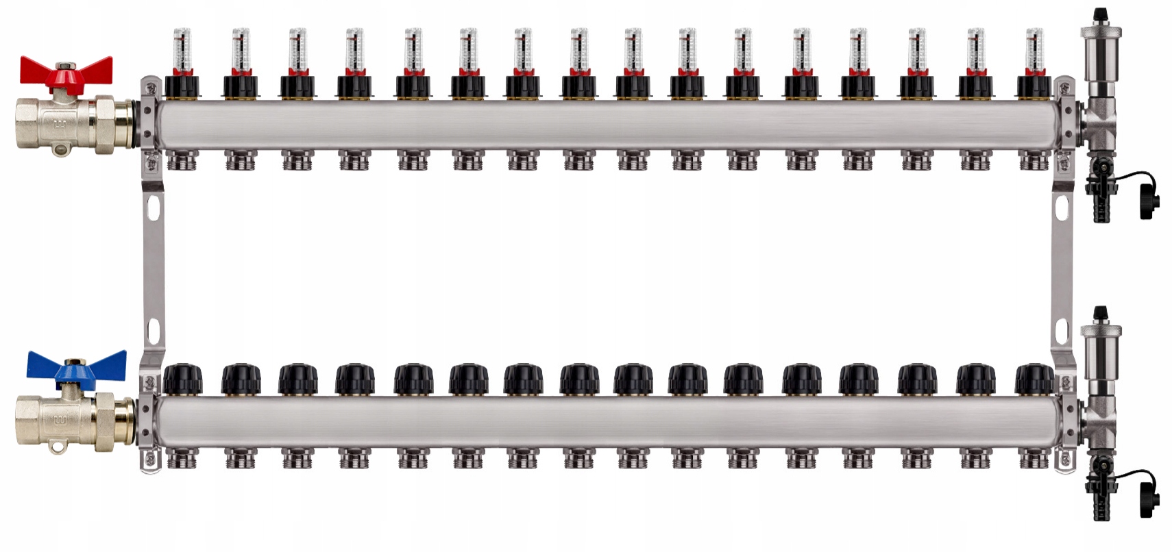 Rozdělovač Pro Podlahu 16 Nerezových Okruhů Jednoduchý Poniklovaný Ventil
