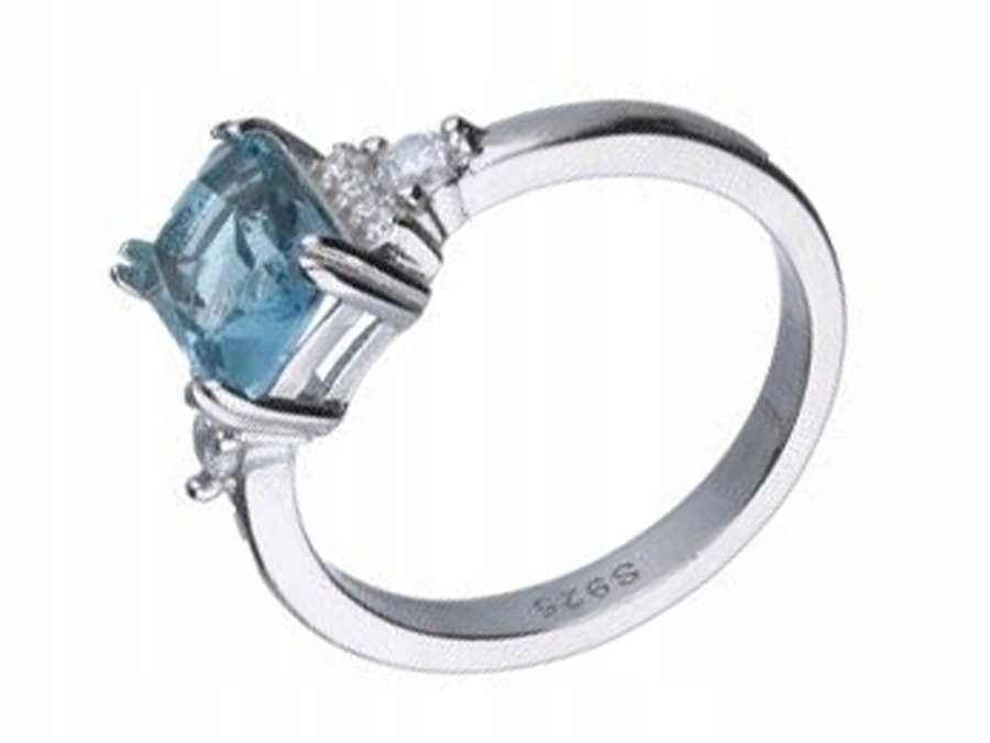 Elegantní stříbrný rhodiovaný Prstýnek s modrým zirkonovým kamenem 15