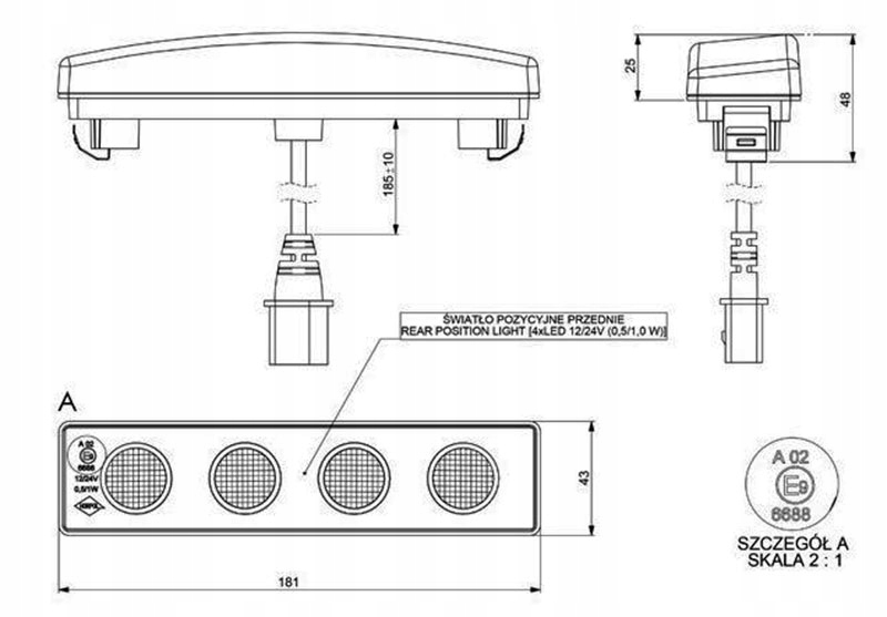 Lampa kabiny lampa daszka dachowa Scania 4 R P led Producent części WAŚ