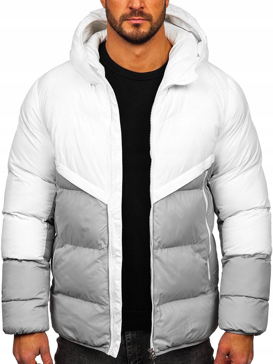 Zimní Bunda Prošívaná Pánská Bílo-šedá CS1006 DENLEY_2XL